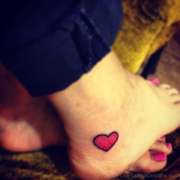Sweet Red Heart Tattoo On Ankle