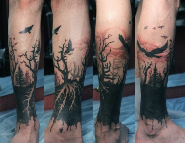 Swooping Birds Tattoo On Leg