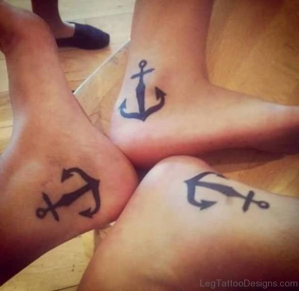 Three Matching Anchor Tattoo On Ankle