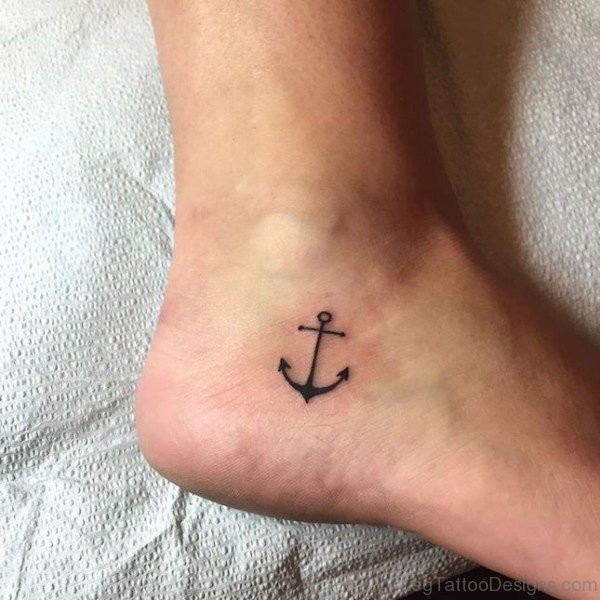 Tiny Anchor Tattoo On Ankle