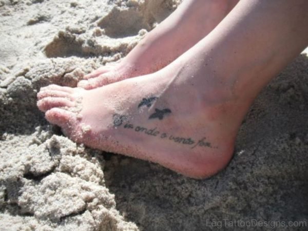 Tiny Birds Wording Tattoo On Foot