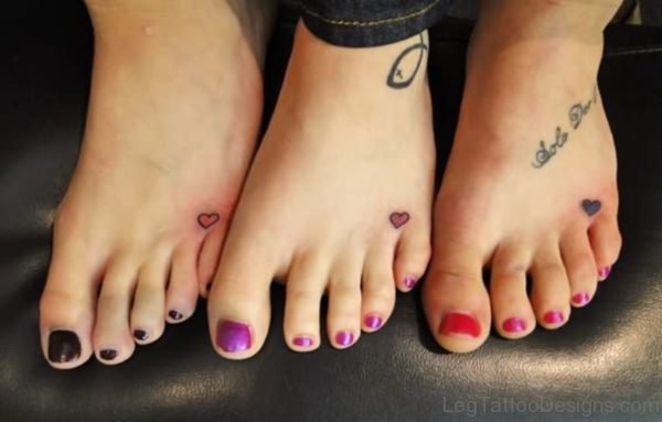 Tiny Three Heart Tattoo On Foot