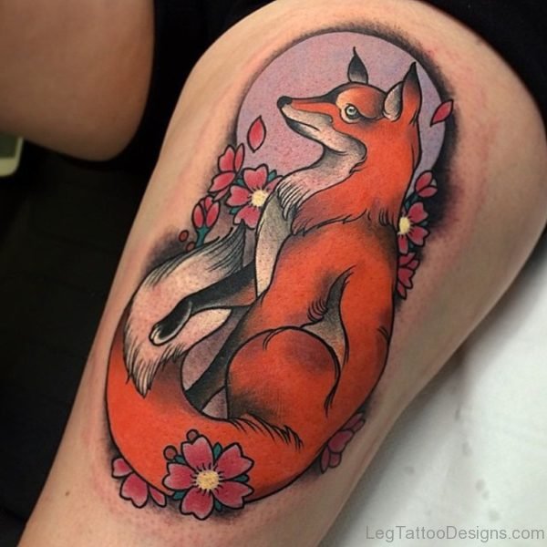 Traditional Fox Tattoo on Thigh