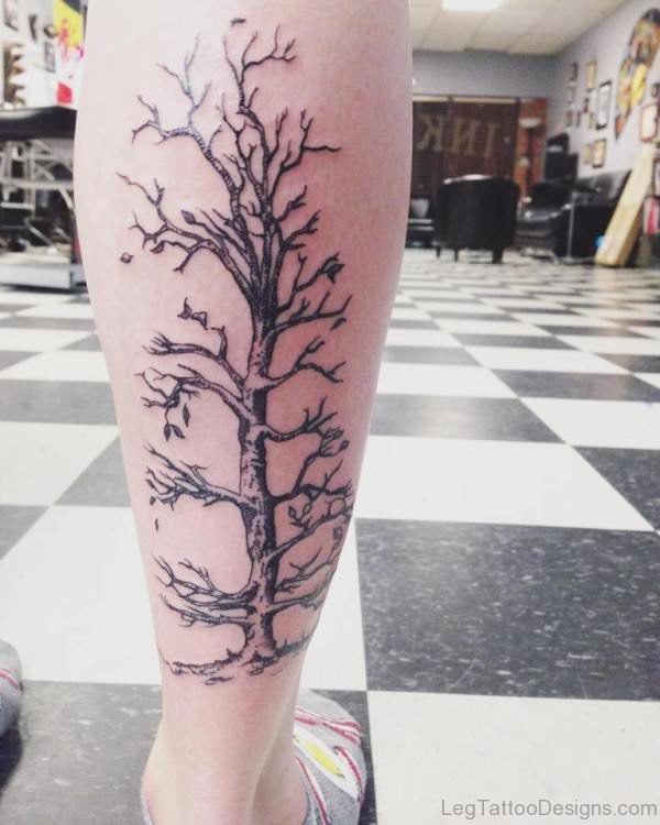 Tree Tattoo Design On Right Leg