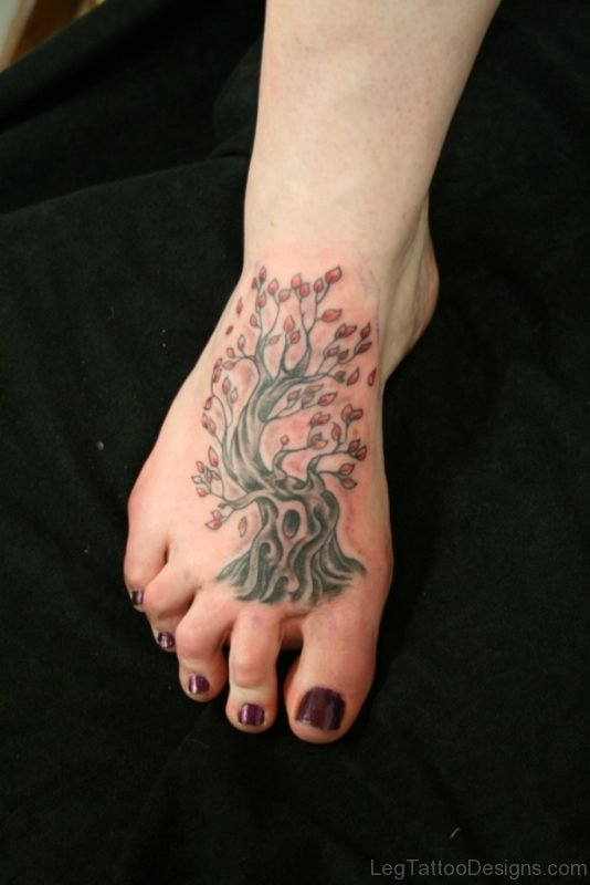 Tree Tattoo On Foot 