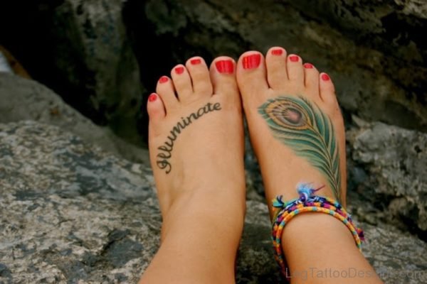 Trendy Peacock Feather Tattoo On Foot