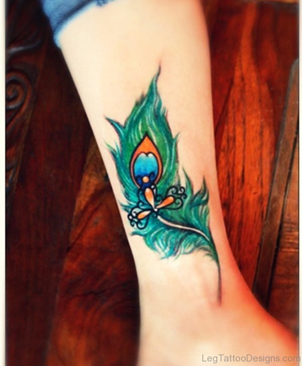 Trendy Peacock Feather Tattoo On Leg