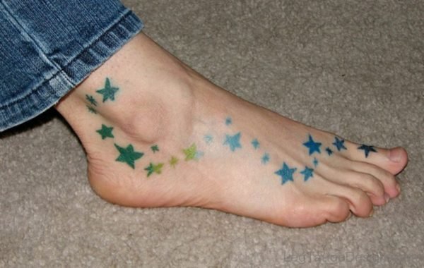 Trendy Stars Tattoo On Foot