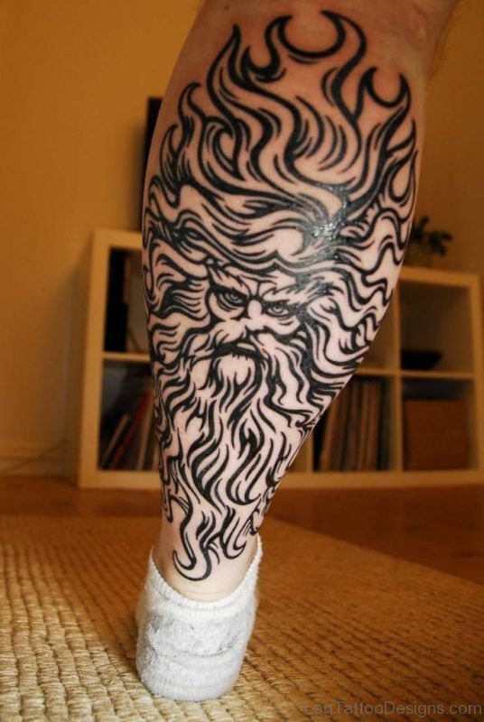 Trendy Tribal Tattoo On Leg