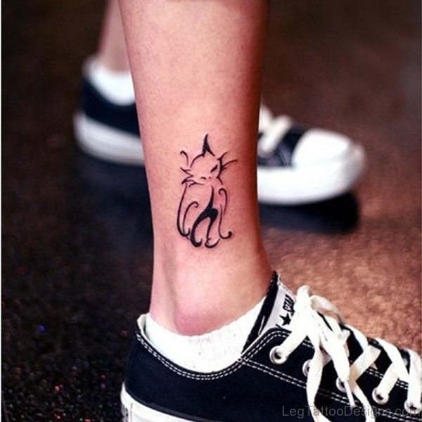 Tribal Cat Tattoo On Leg