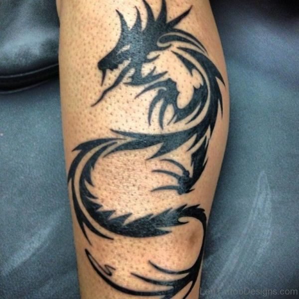 Tribal Dragon Tattoo On Leg