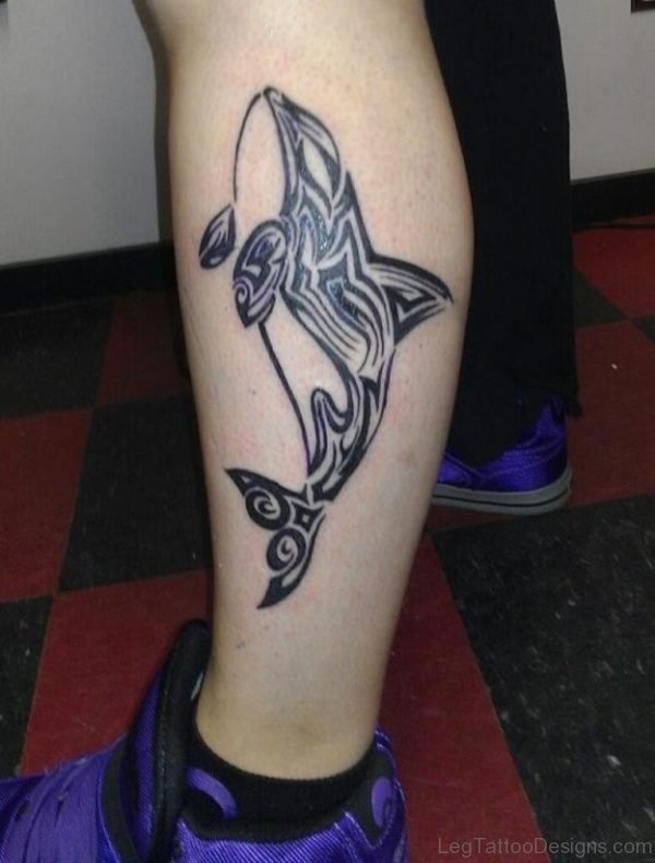 Tribal Shark Tattoo On Leg