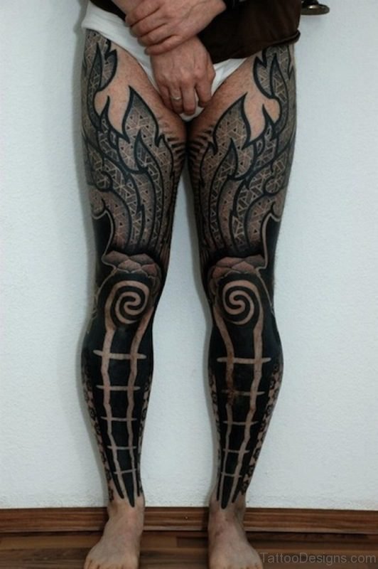 Tribal Tattoo On Full Leg
