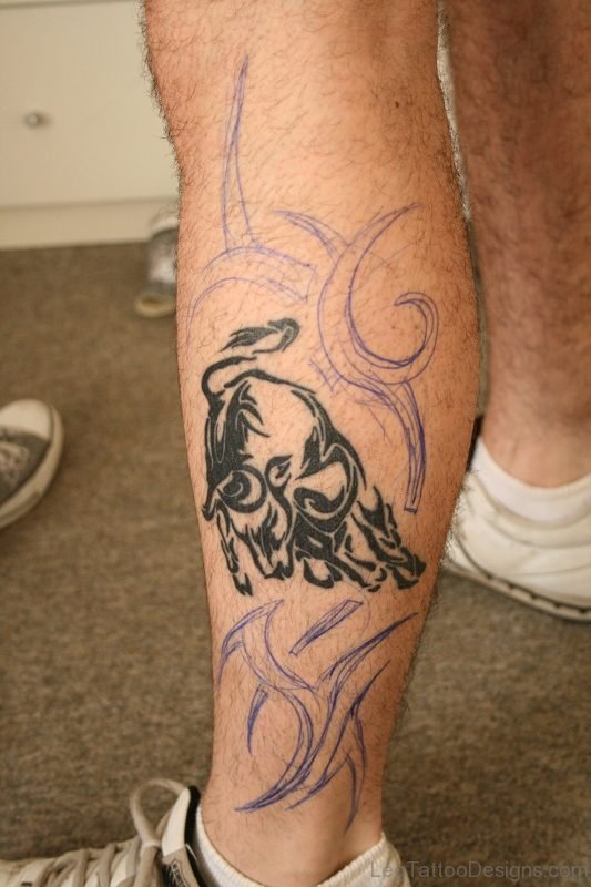Tribal Taurus Tattoo on Leg