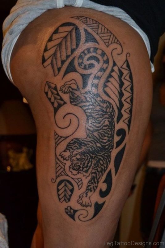 Tribal Tiger Tattoo On Rib