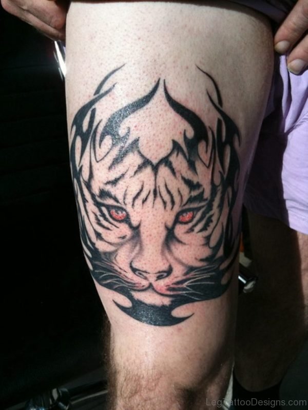 Tribal Tiger Tattoo On Thigh For Men