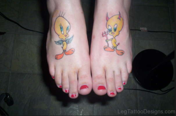 Tweety Bird Tattoo On Foot