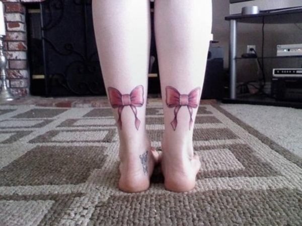 Unique Bow Tattoo On Leg