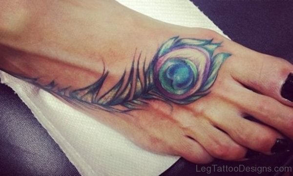 Unique Peacock Feather Tattoo On Foot