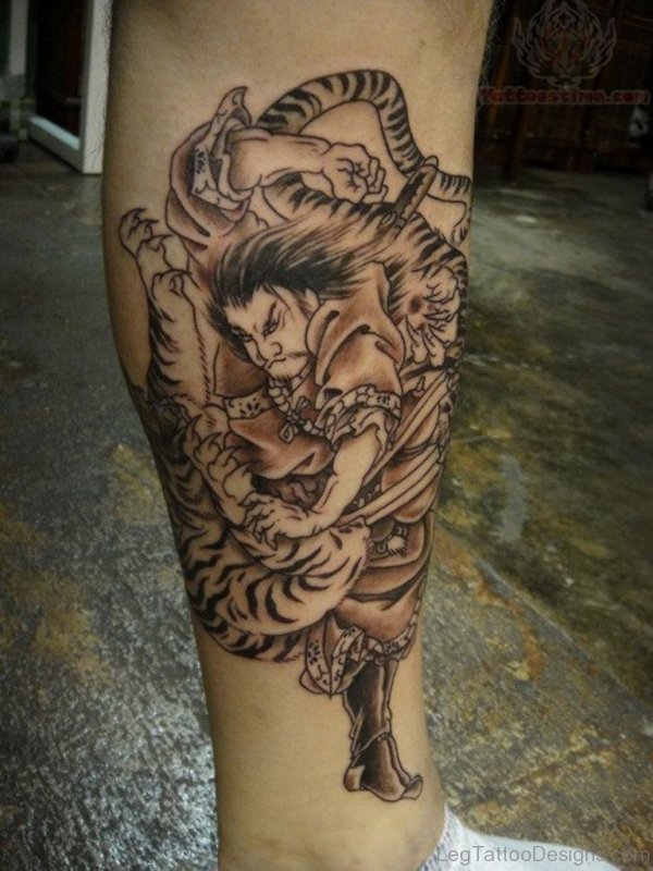 Warrior And Tiger Tattoo