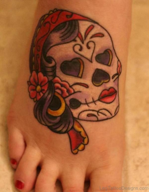 Women Foot Skull Tattoo