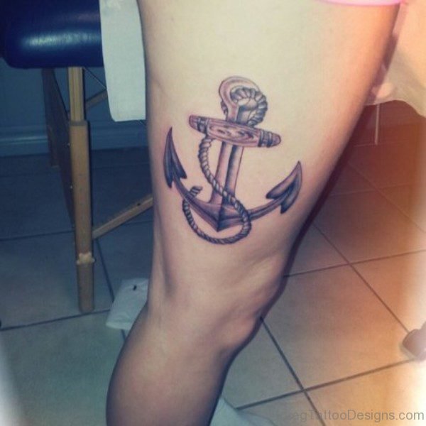 Wonderful Anchor Thigh Tattoo