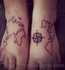 Wonderful Compass And Map Tattoo Designs On Foot