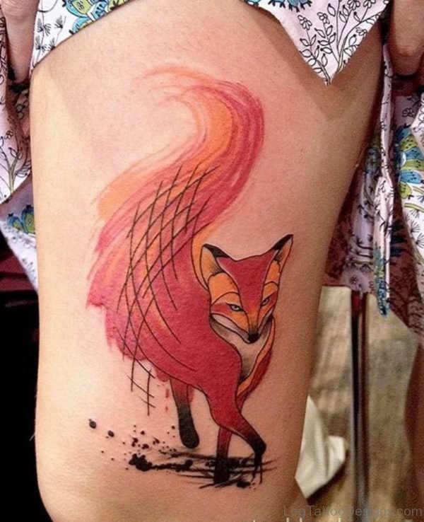 Wonderful Fox Tattoo On Thigh