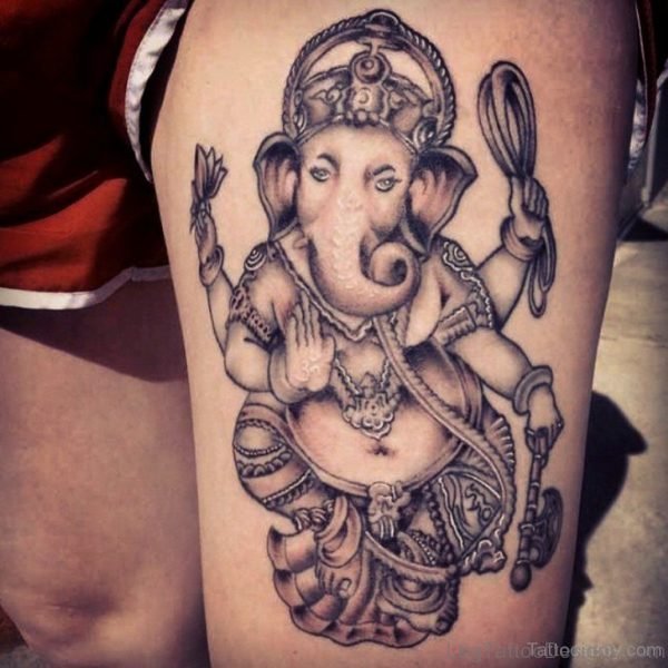 Wonderful Ganesha Tattoo On Thigh