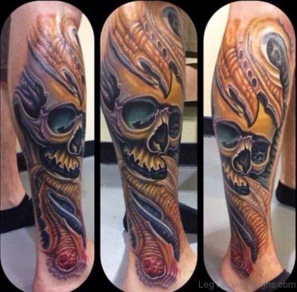 Wonderful Skull Tattoo Design On Leg