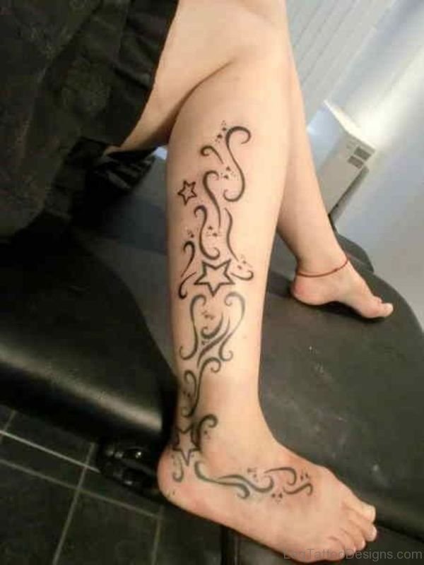 Wonderful Star Tattoo On Leg