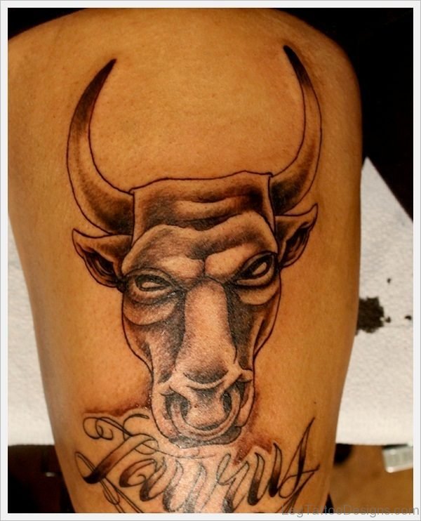 Wonderful Taurus Tattoo On Thigh