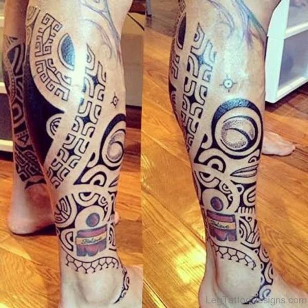Wonderful Tribal Tattoo Design On Leg