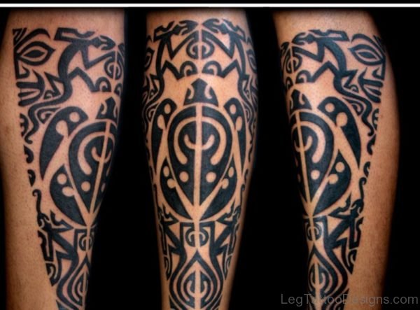 Wonderful Tribal Tattoo On leg