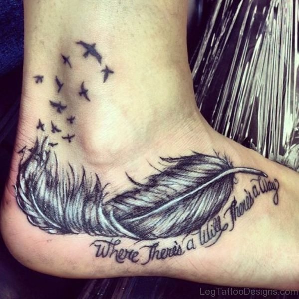 Wording And Feather Tattoo