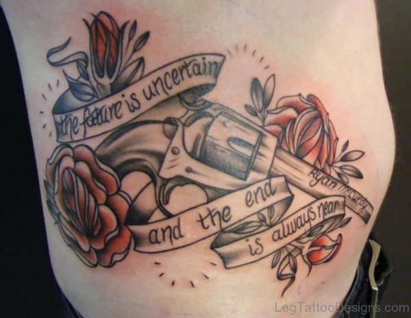 Wording And Gun Tattoo