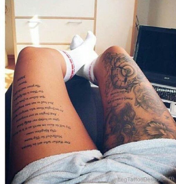 Wording Tattoo Design On Thigh Image