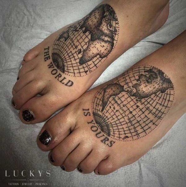 World Map Foot Tattoo