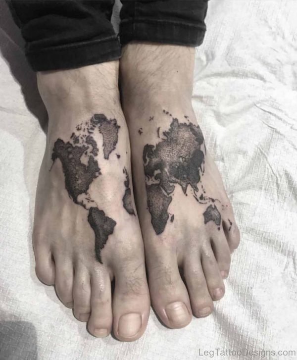 World Map Tattoo on Feet