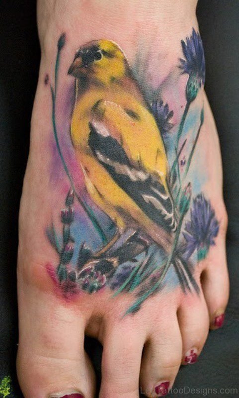 Yellow Bird Tattoo On Foot