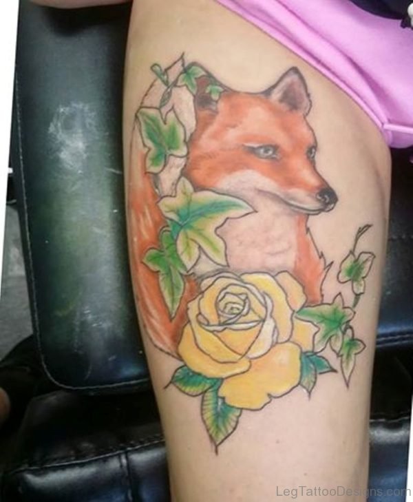 Yellow Rose And Fox Tattoo
