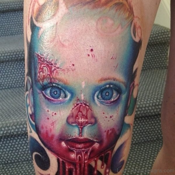 Zombie 3D Tattoo On Leg