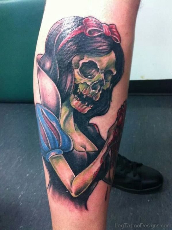 Zombie Snow White Leg Tattoo