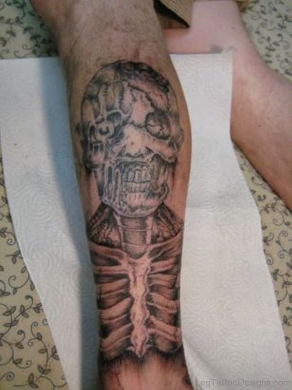 Zombie Tattoo Design On Leg Image