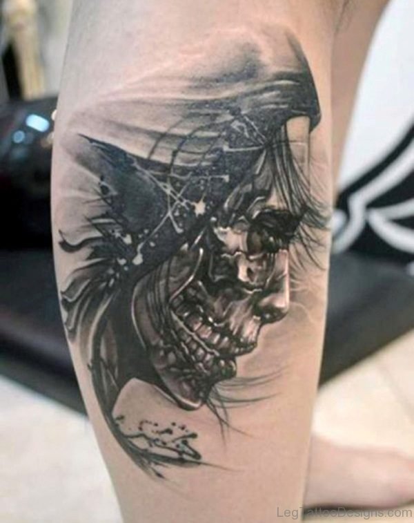 Ace Skull Tattoos On Mens Leg
