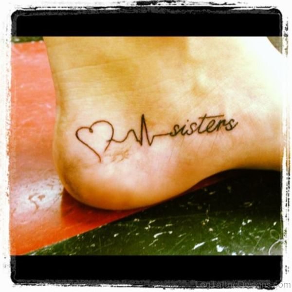 Heart And Sister Tattoo On Foot