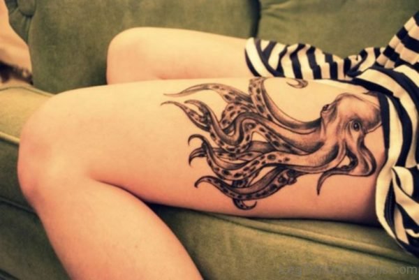 Octupus Tattoo On Thigh