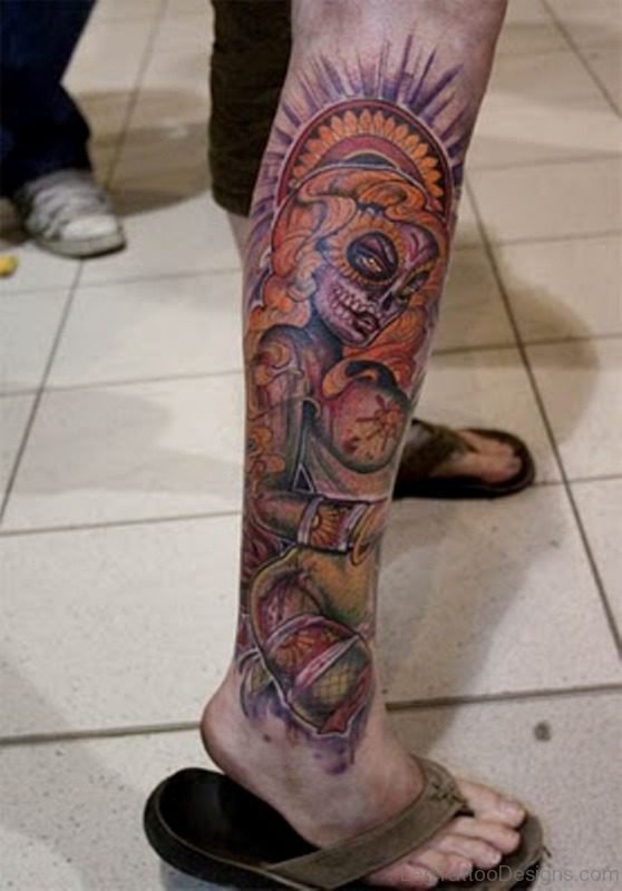T Zombie Girl Tattoo On Leg